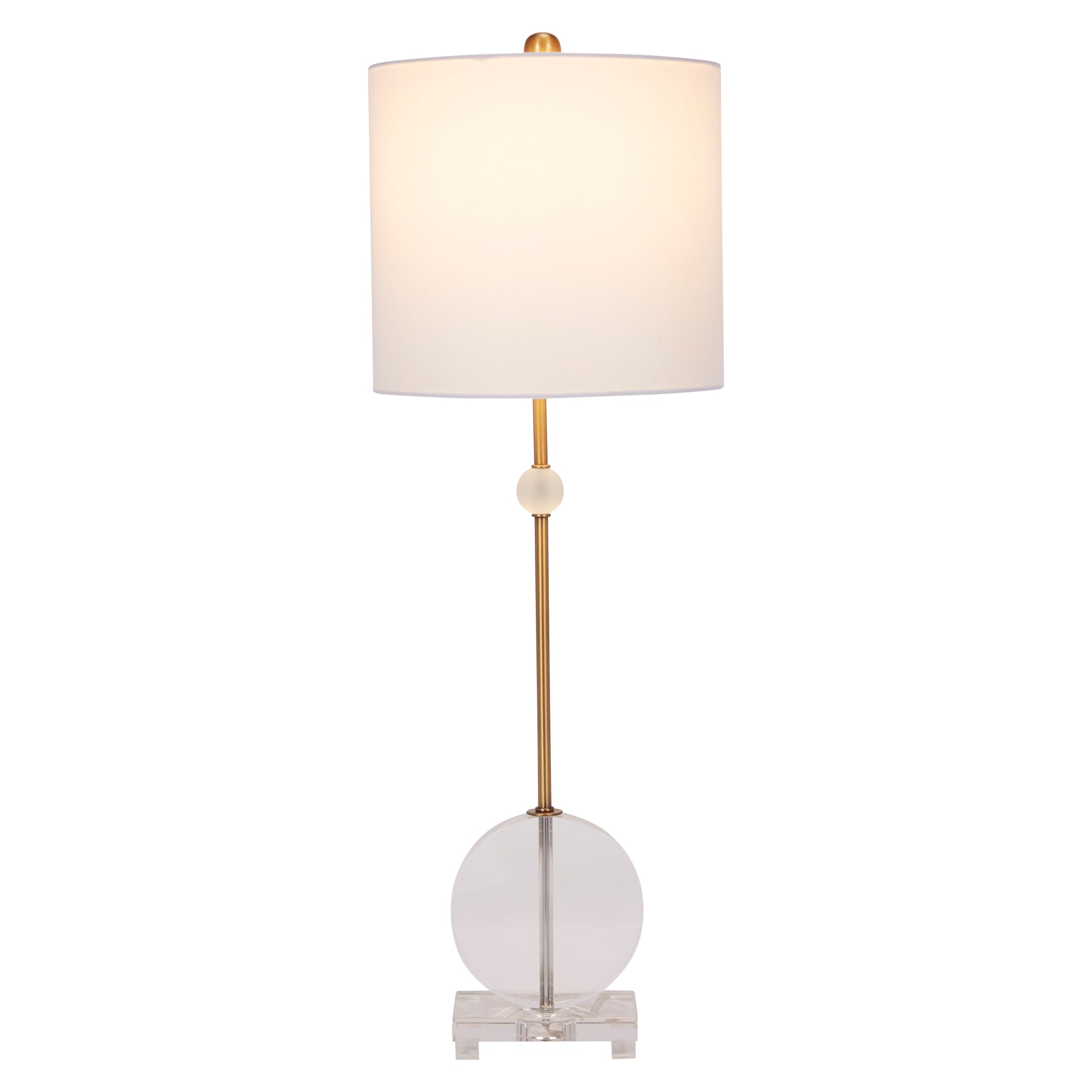 CRYSTAL AND BRASS BRADY BUFFET LAMP WITH WHITE LINEN SHADE