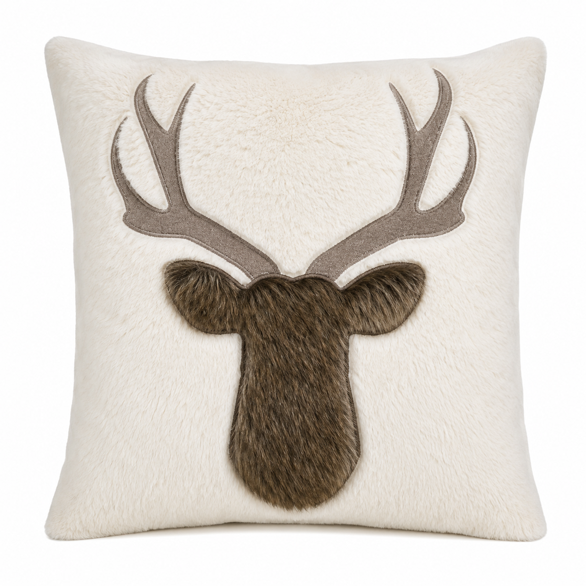 Rustic Deer Faux Fur Throw Pillow - 18"x18"