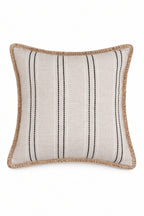 Neutral Striped Throw Pillow with Braided Trim