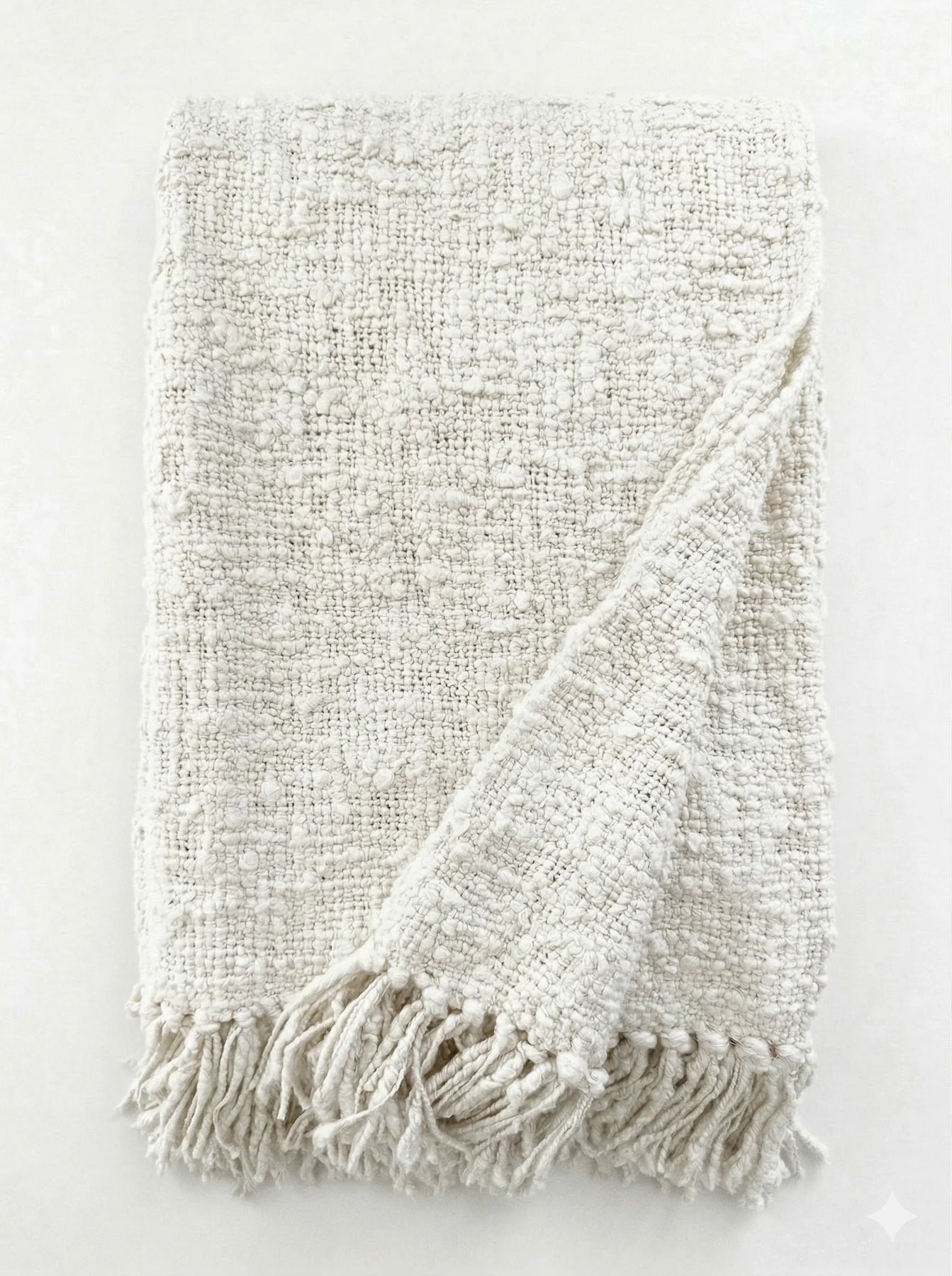 Ivory Cozy Cotton Boucle Throw with Fringe 50x70