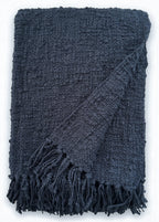 Navy Blue Cozy Cotton Boucle Throw with Fringe 50x70