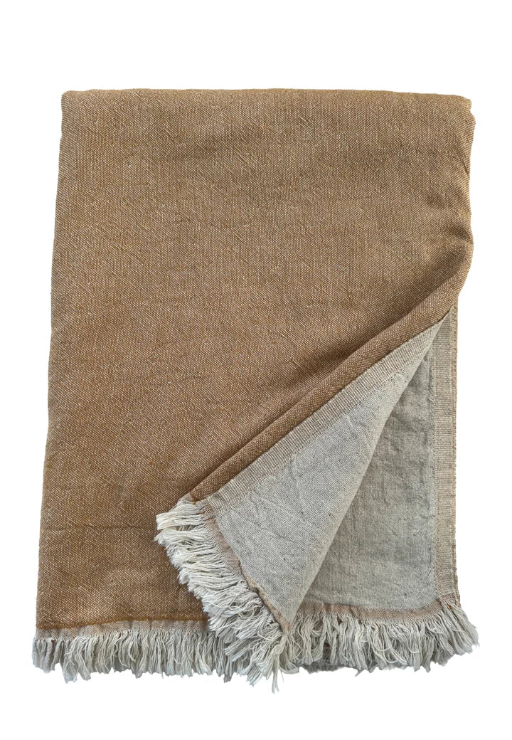 Reversible Linen Fringe Throw and Bed Blanket