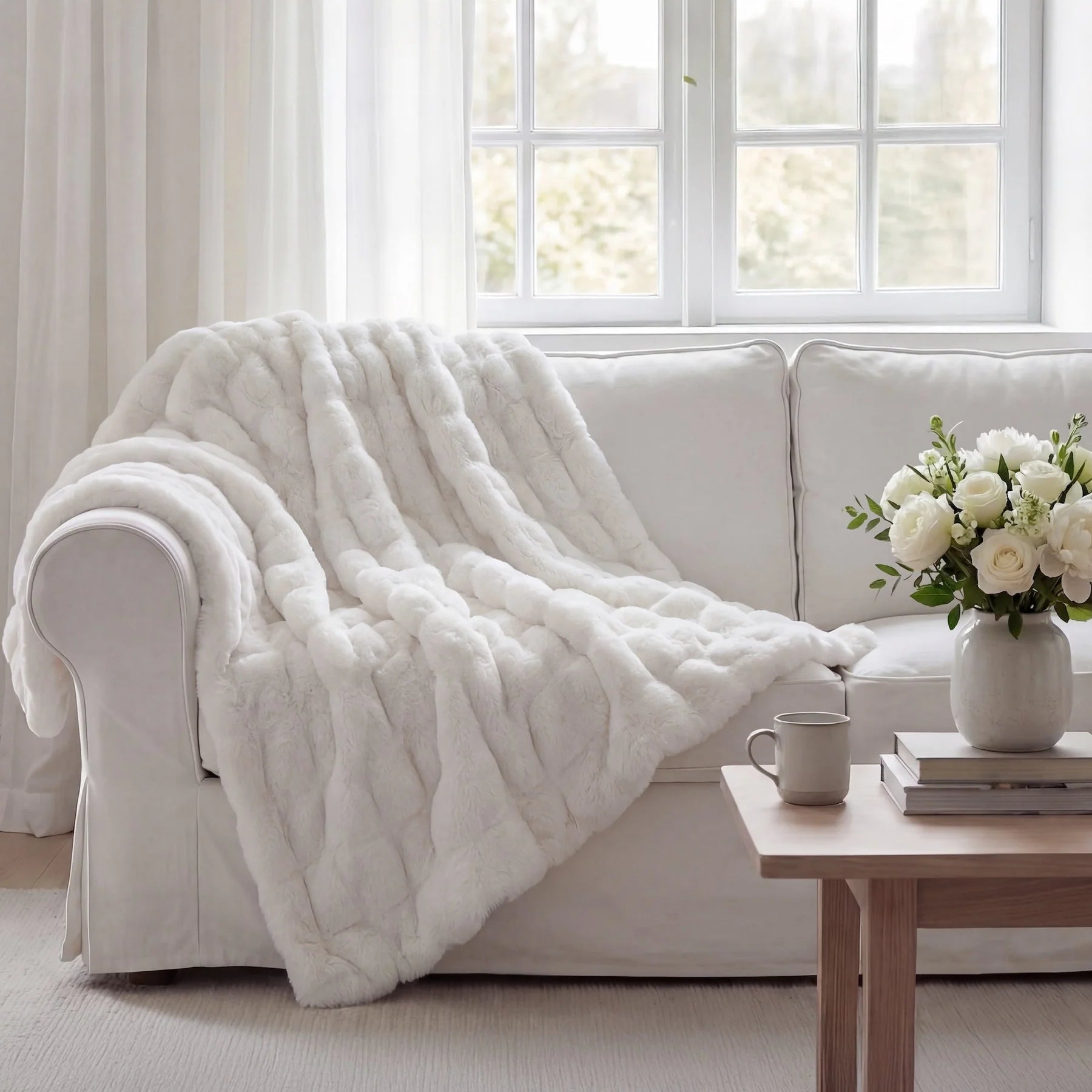 Ruched Rabbit Double-Sided Throw