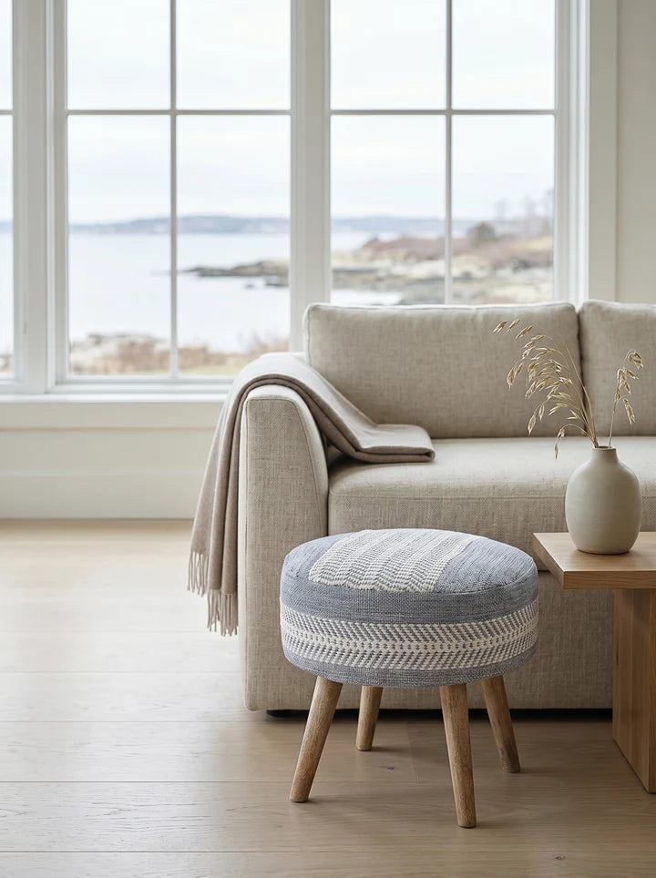 Seaside Stripe Oversized Handwoven Stool